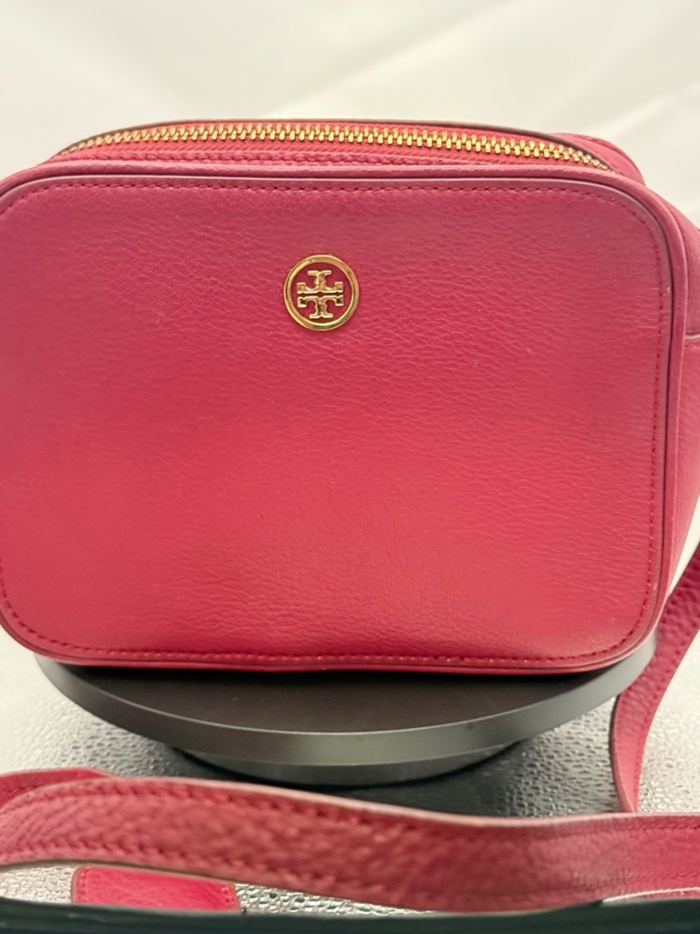 Tory Burch Pink Leather Camera Bag with Gold Logo